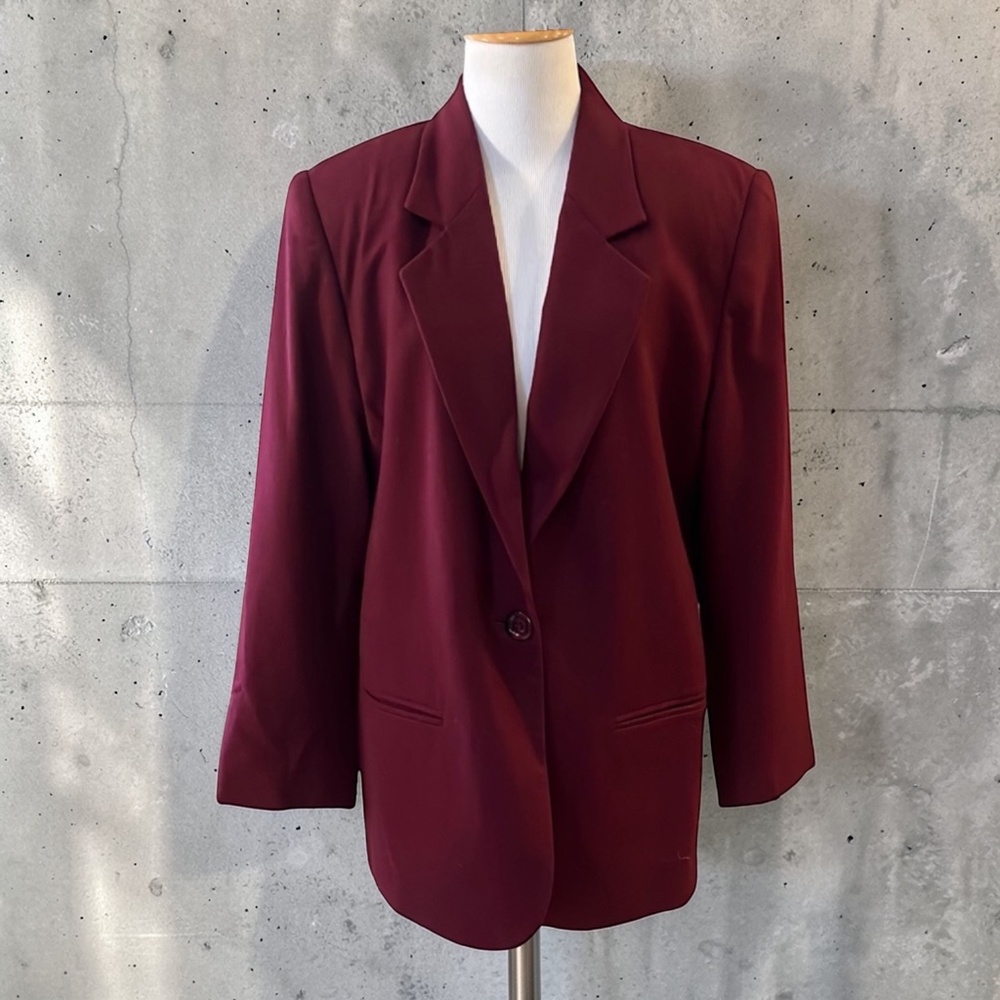 VINTAGE SAG HARBOR BOXY WOOL BLAZER JACKET BURGUNDY RED PLUS SIZE 16P